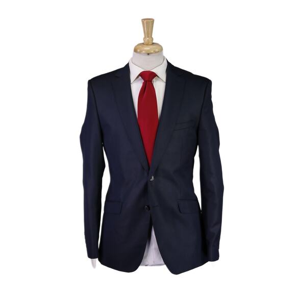 Zara Men's Navy Blue Sharkskin Shiny 2-Btn Slim Fit Suit 38R - Picture 1 of 10